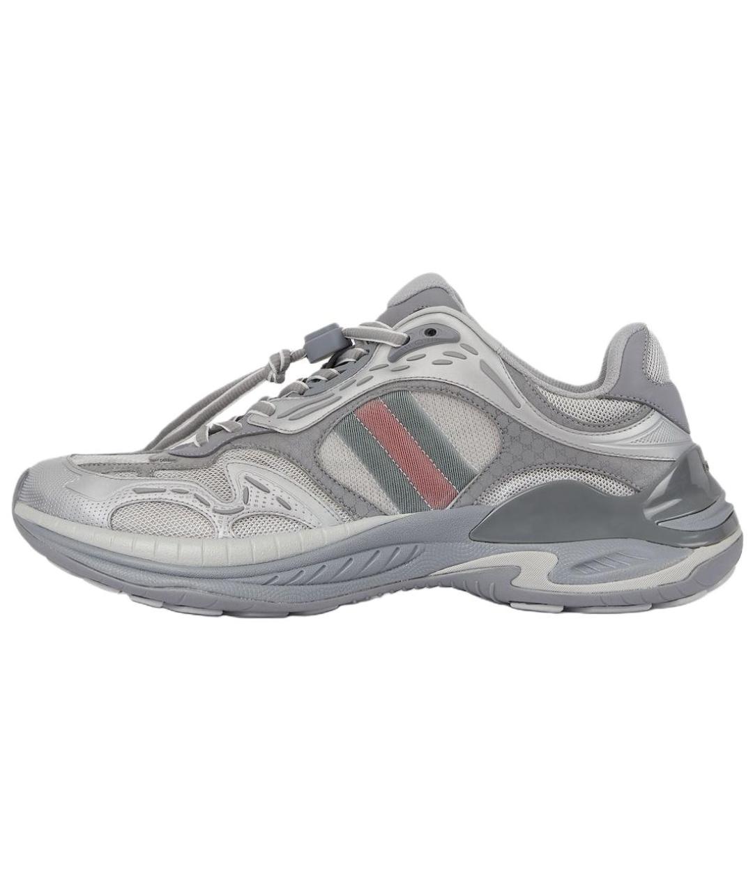 GUCCI Серебряные текстильные низкие кроссовки / кеды, фото 2