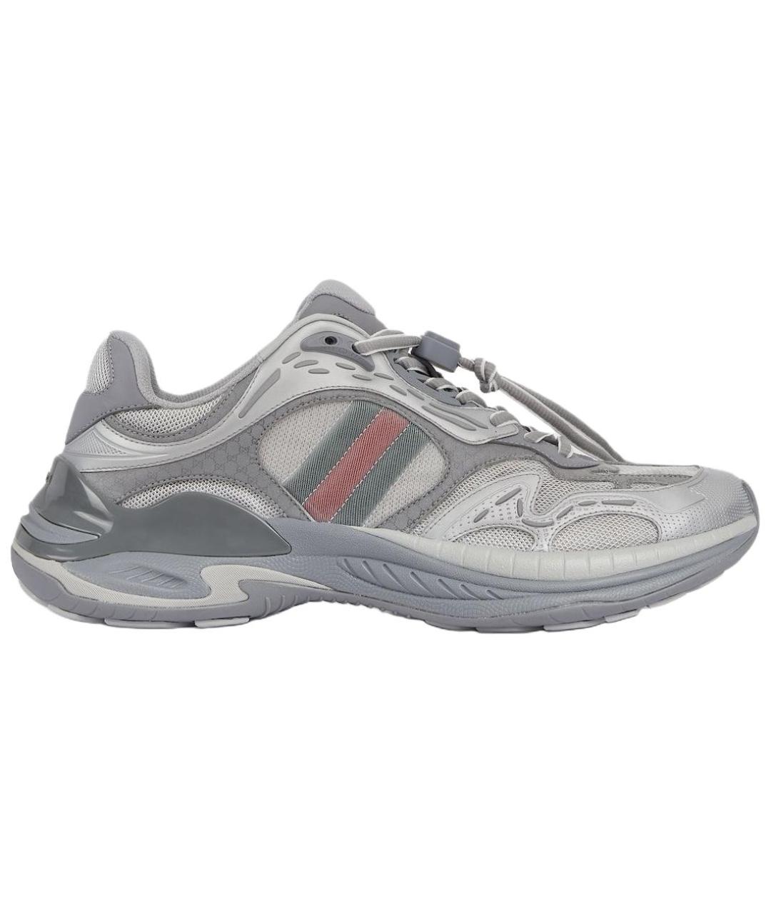 GUCCI Серебряные текстильные низкие кроссовки / кеды, фото 1