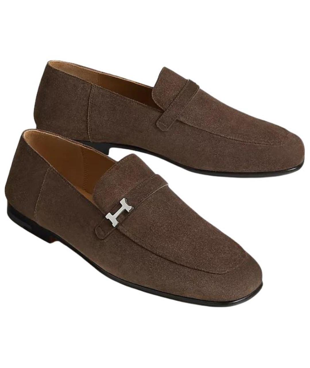 HERMES Коричневые замшевые лоферы, фото 3