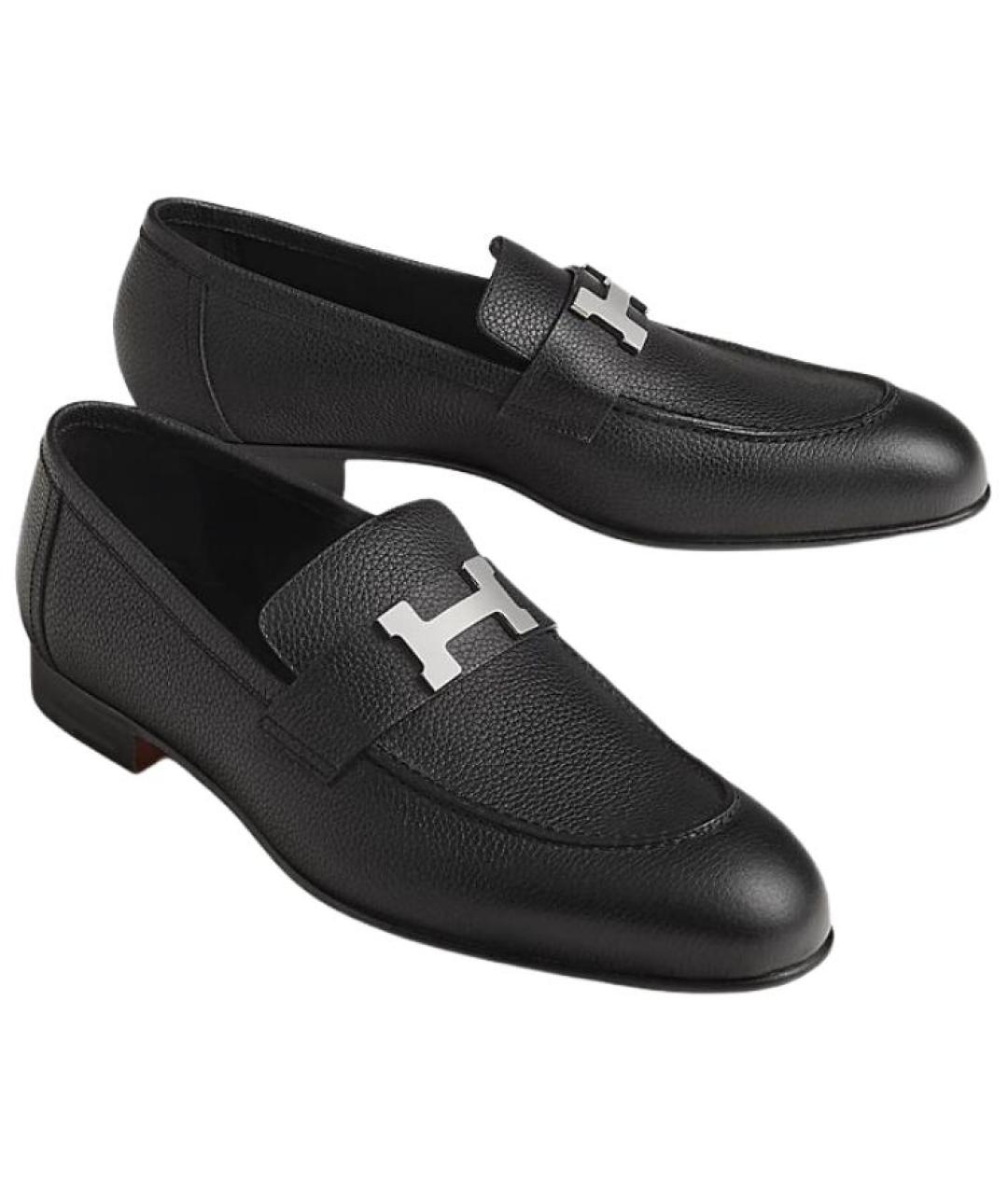 HERMES Черные кожаные лоферы, фото 2