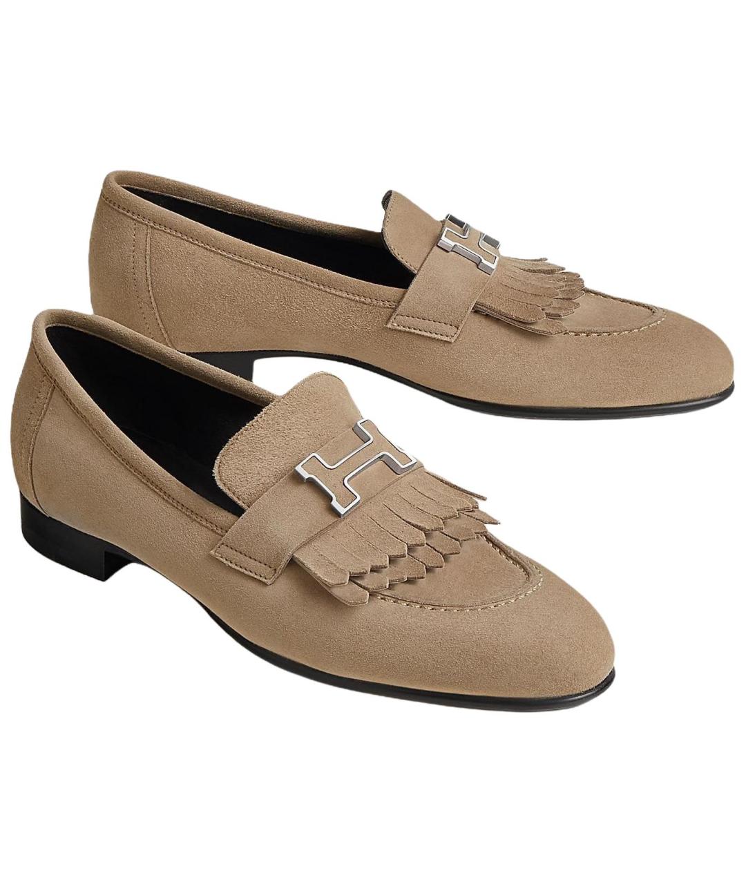 HERMES Бежевые замшевые кроссовки, фото 3