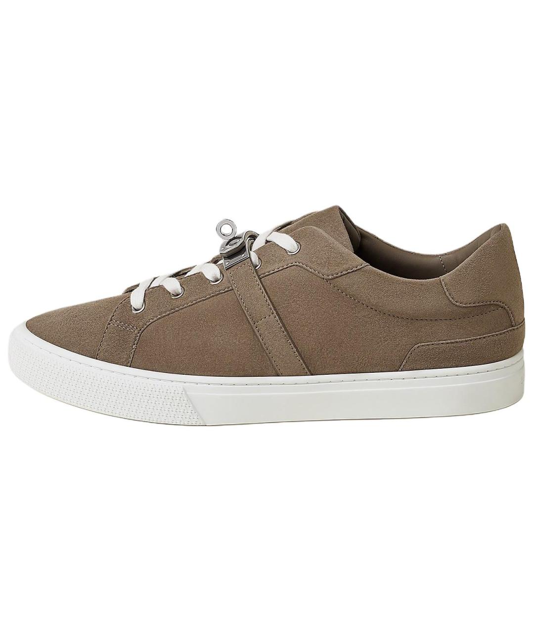 HERMES Бежевые замшевые низкие кроссовки / кеды, фото 2