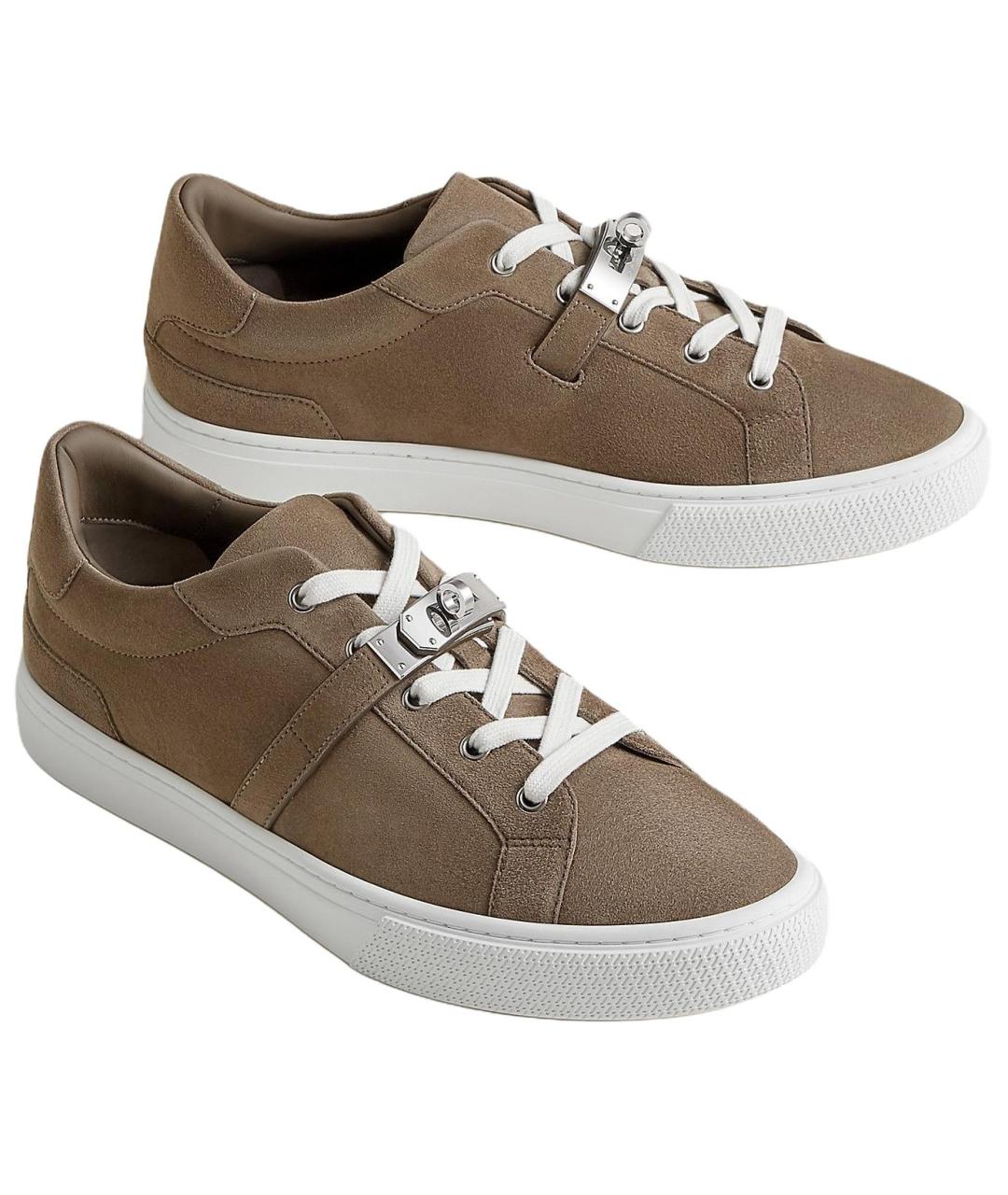 HERMES Бежевые замшевые низкие кроссовки / кеды, фото 4