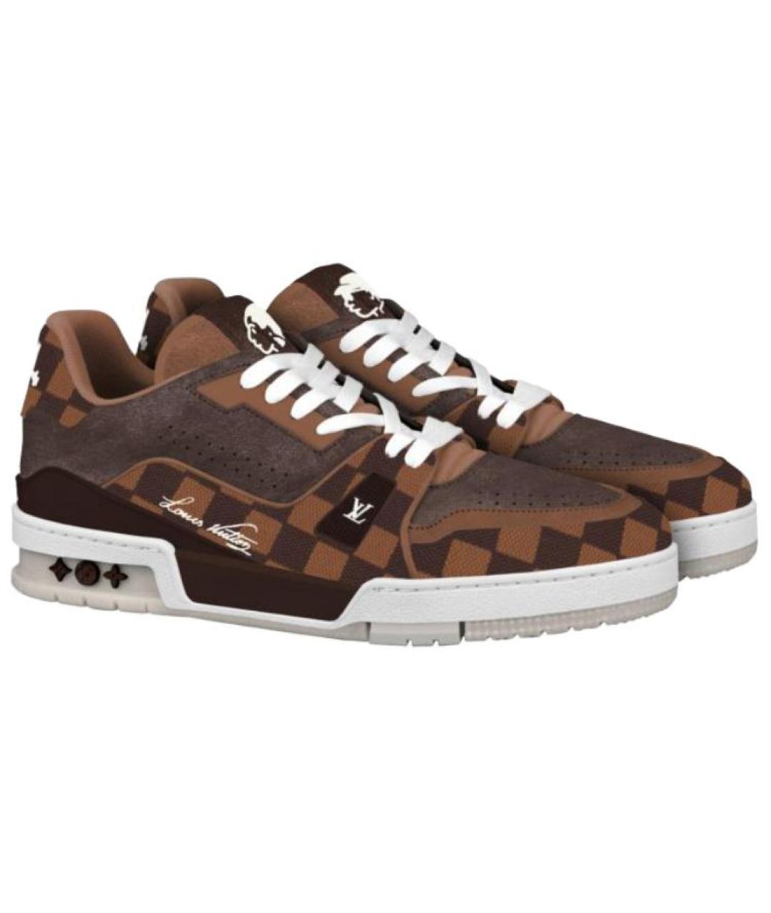 LOUIS VUITTON Коричневые кожаные низкие кроссовки / кеды, фото 3