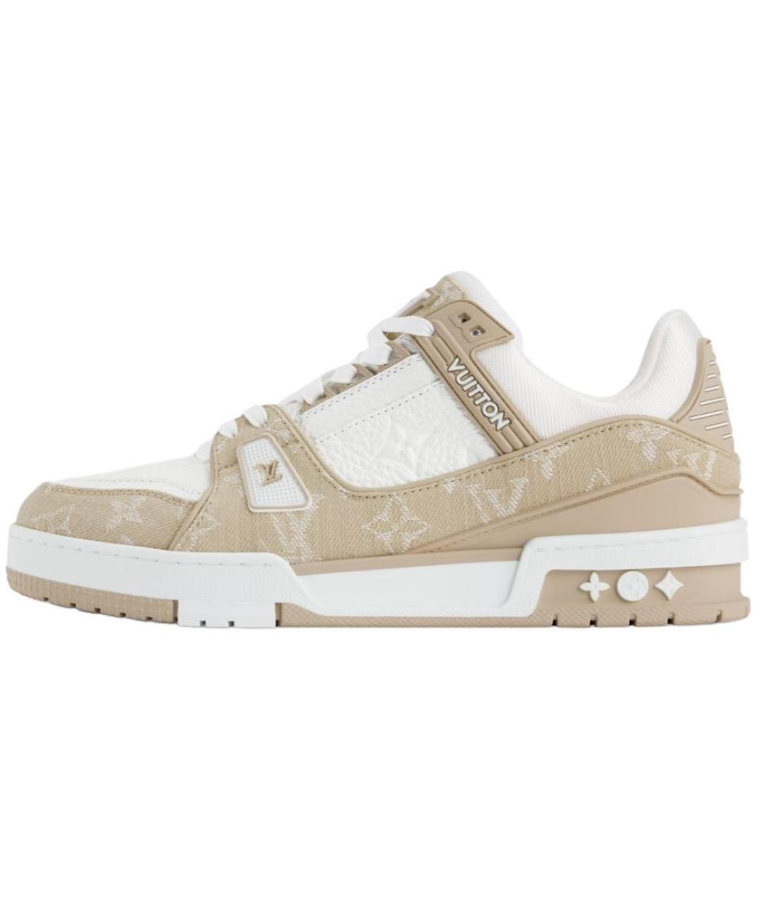 LOUIS VUITTON Бежевые кожаные кроссовки, фото 2