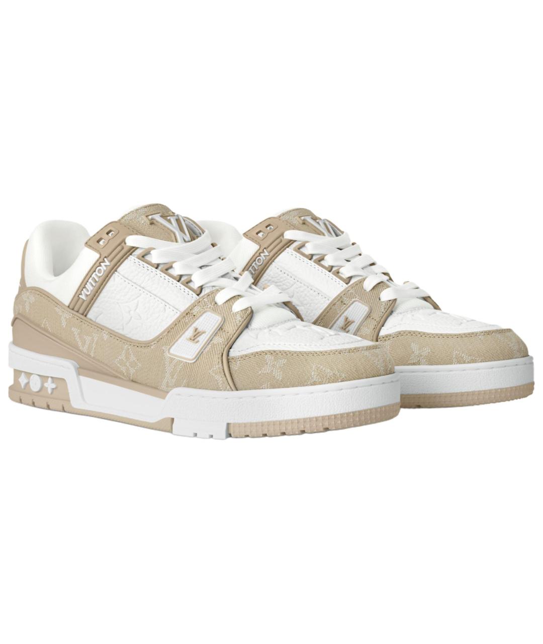 LOUIS VUITTON Бежевые кожаные кроссовки, фото 3