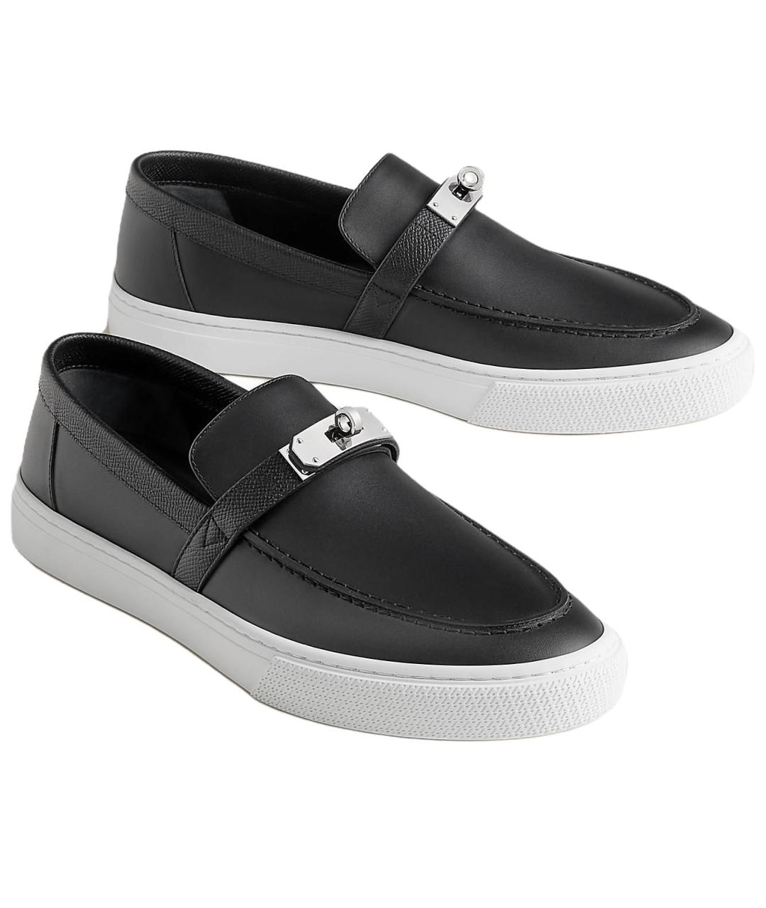 HERMES Черные кожаные слипоны, фото 3