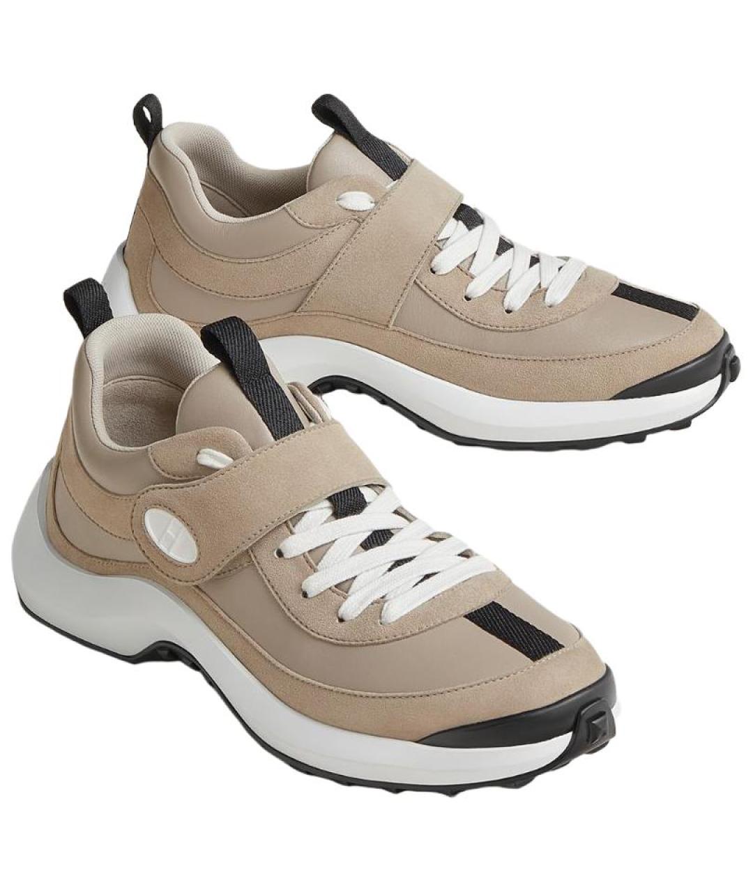 HERMES Бежевые замшевые кроссовки, фото 3