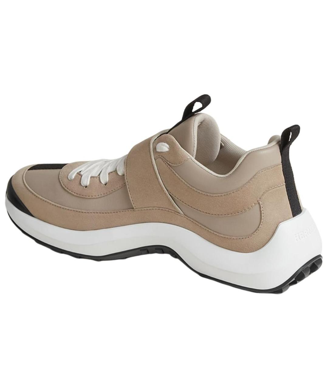 HERMES Бежевые замшевые кроссовки, фото 4