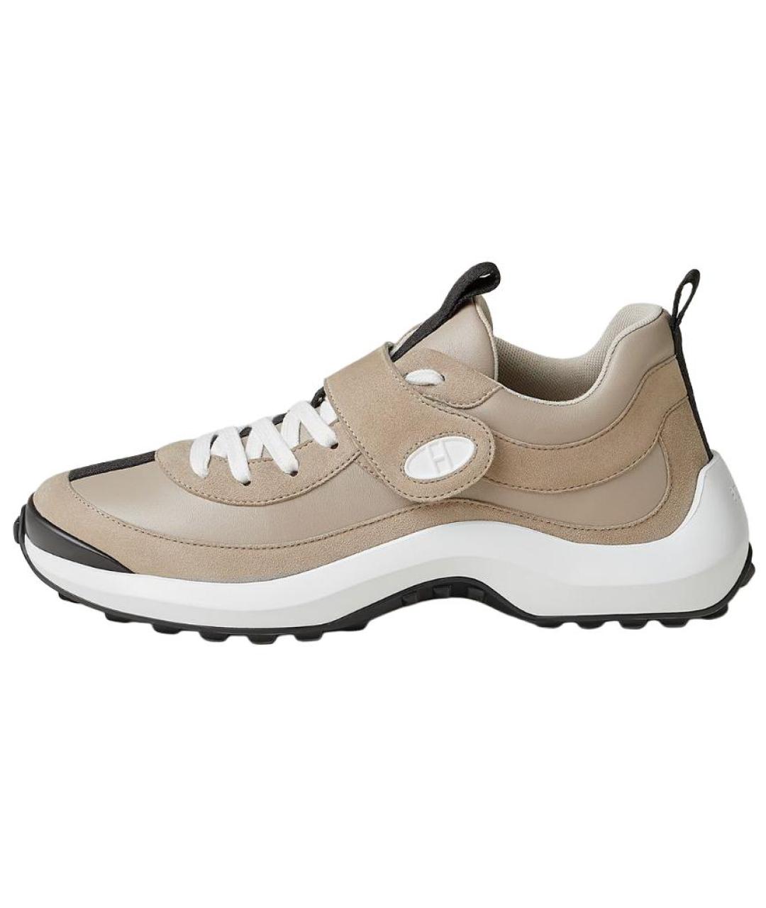 HERMES Бежевые замшевые кроссовки, фото 2