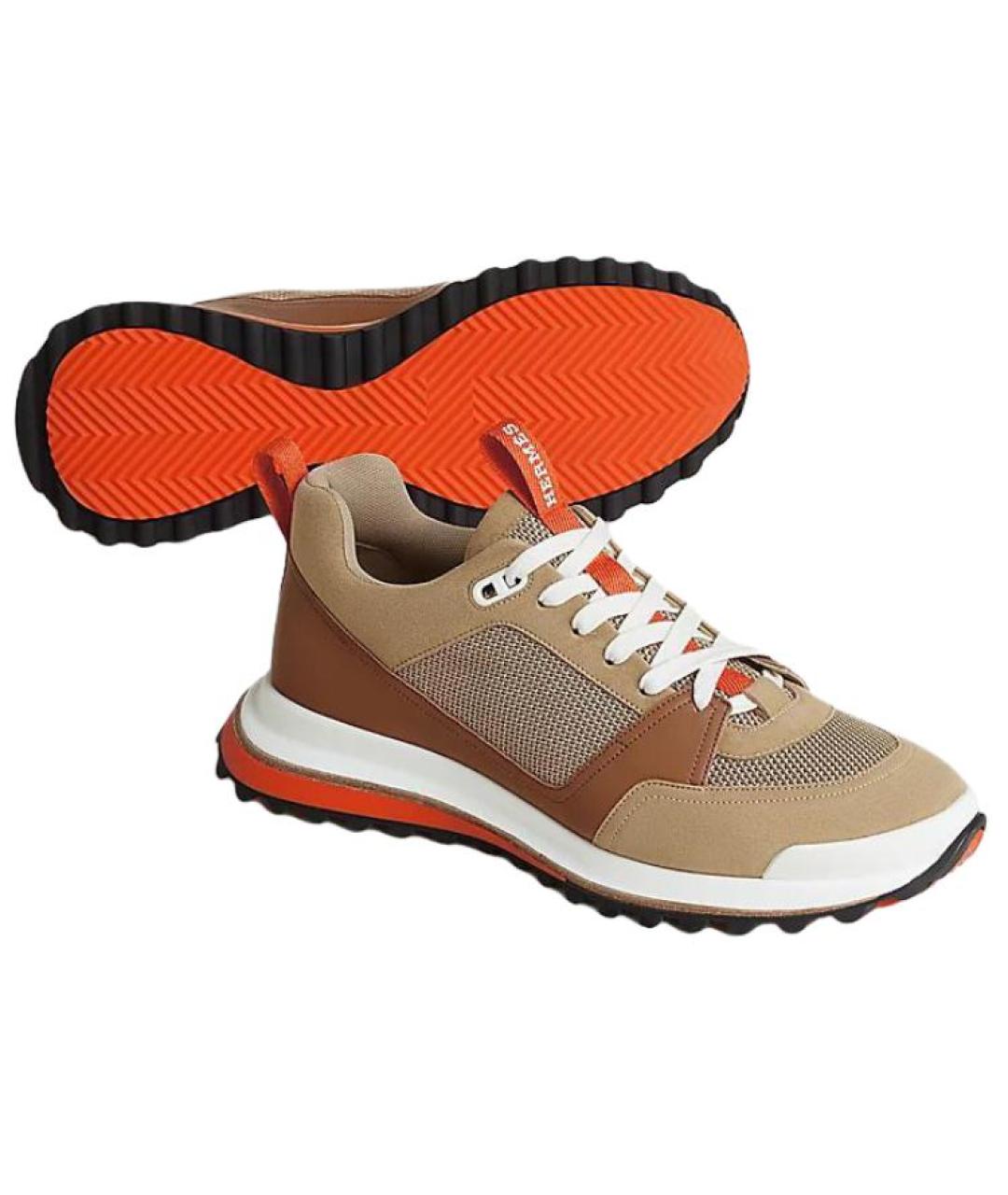 HERMES Бежевые кожаные низкие кроссовки / кеды, фото 5