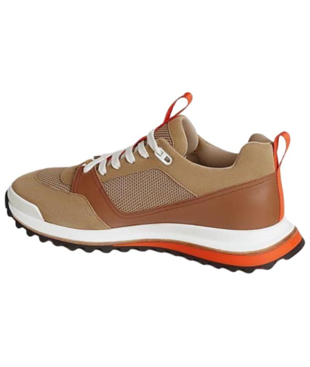 HERMES Бежевые кожаные низкие кроссовки / кеды, фото 3