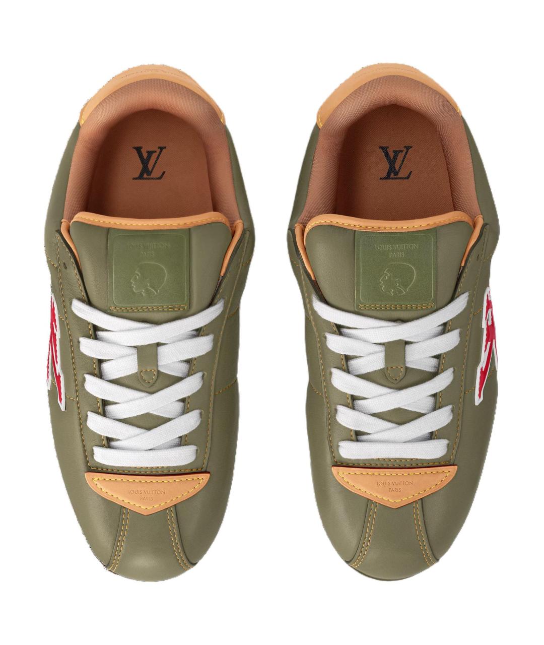 LOUIS VUITTON Зеленые кожаные низкие кроссовки / кеды, фото 4