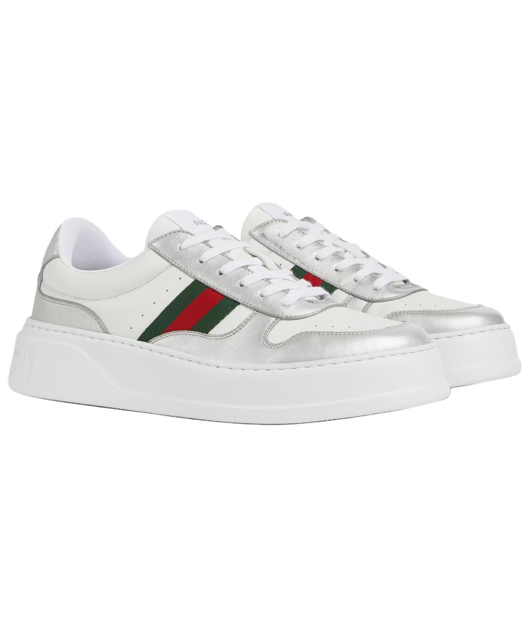 GUCCI Серебряные кожаные низкие кроссовки / кеды, фото 3