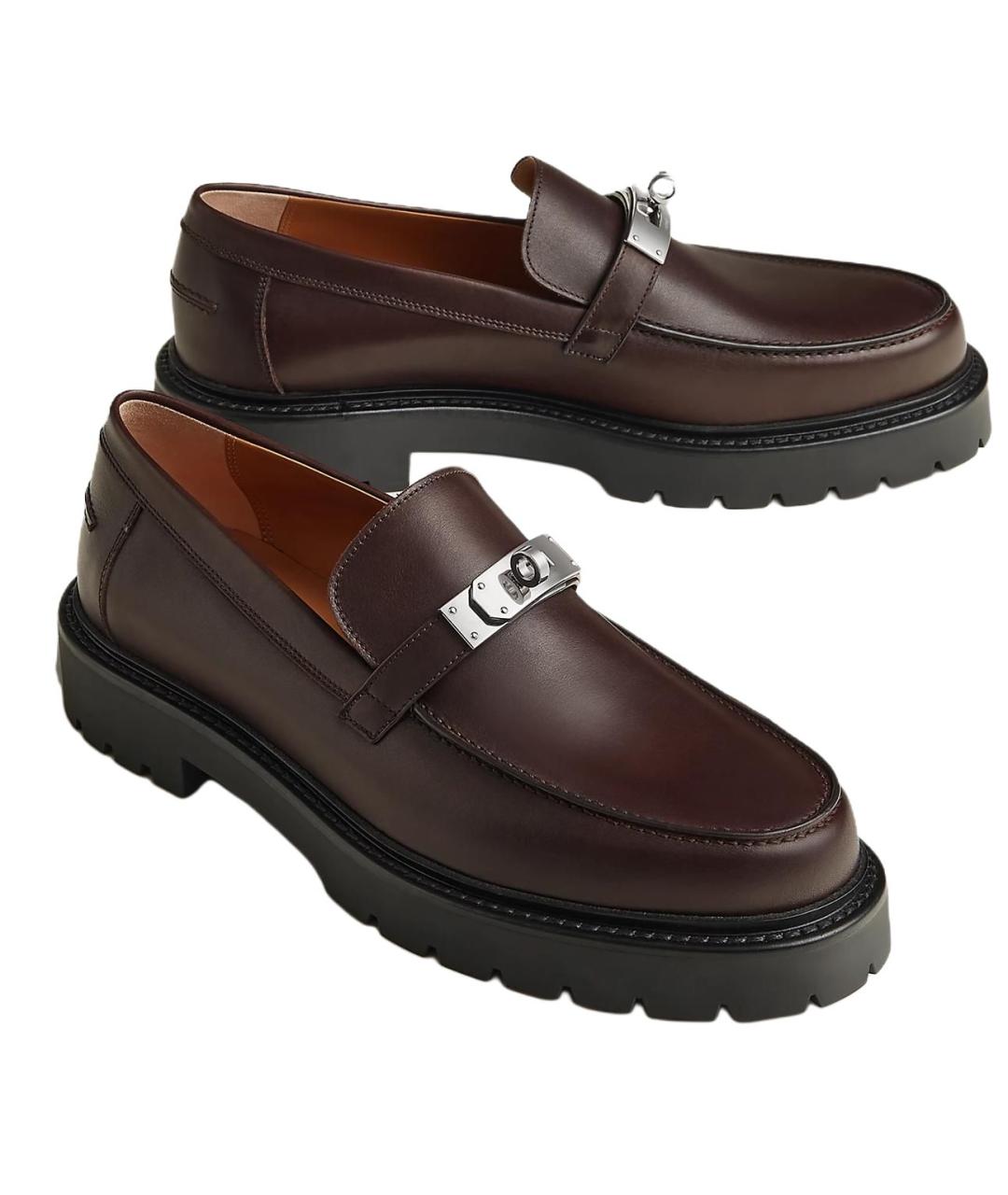 HERMES Бордовые кожаные лоферы, фото 3