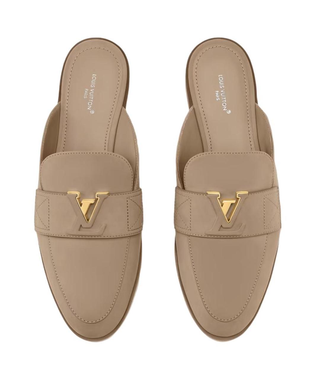 LOUIS VUITTON Бежевые кожаные мюли, фото 4