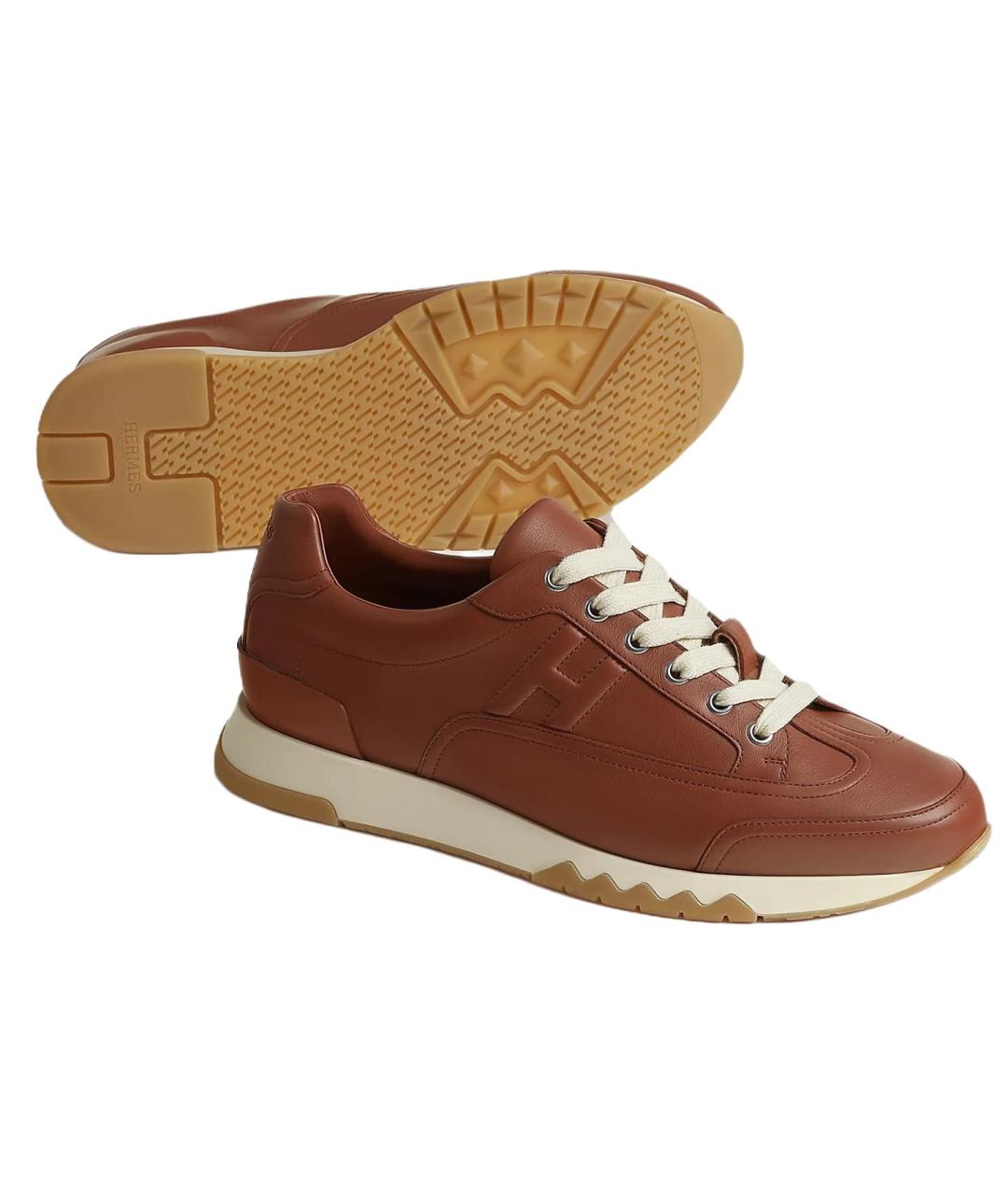 HERMES Коричневые кожаные низкие кроссовки / кеды, фото 3