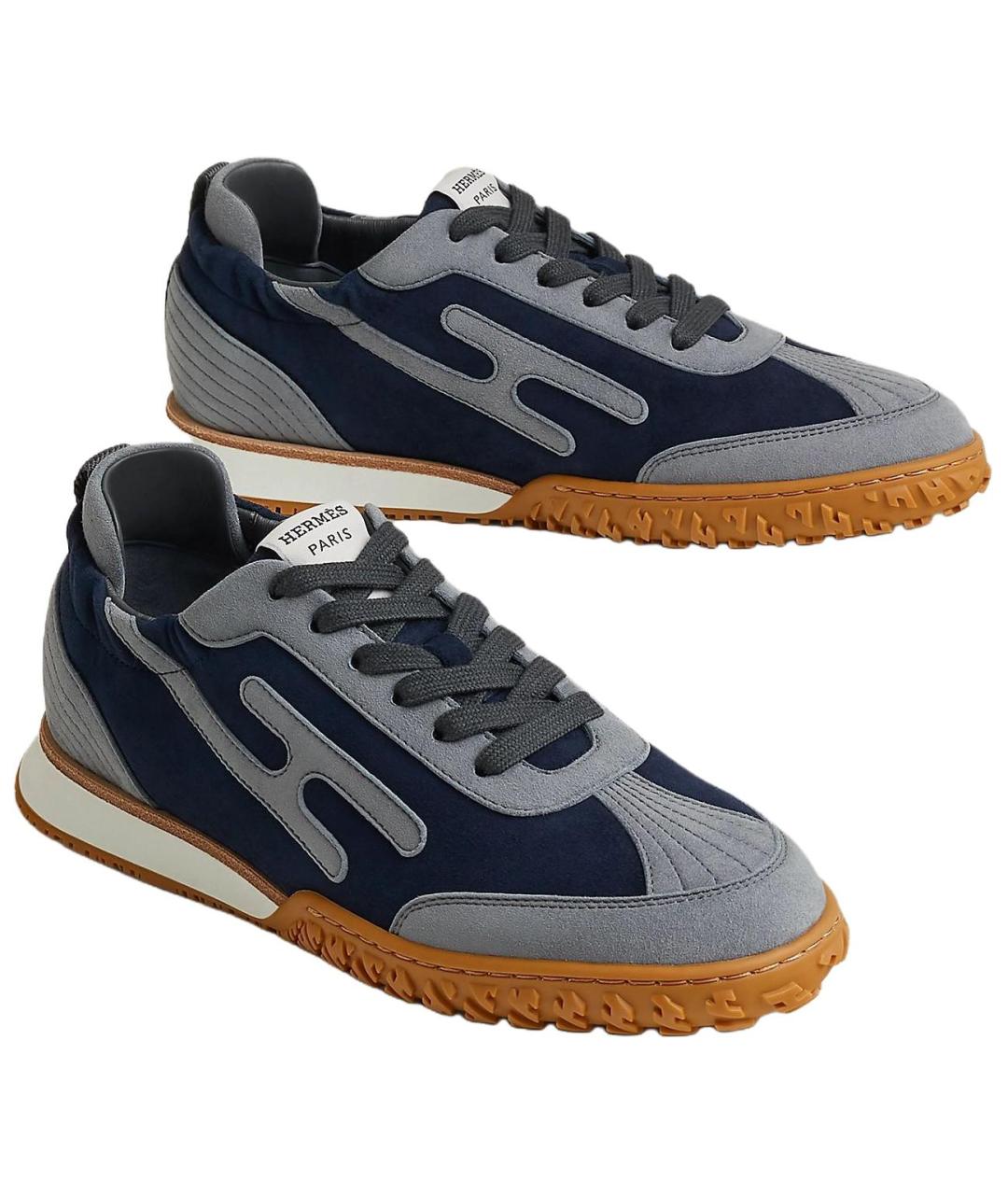 HERMES Синие замшевые кроссовки, фото 3
