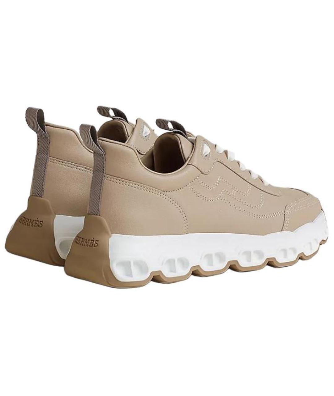 HERMES Бежевые кожаные кроссовки, фото 3