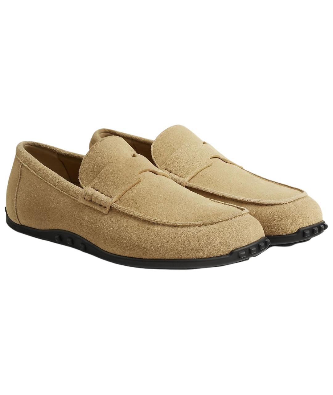 HERMES Бежевые замшевые лоферы, фото 3