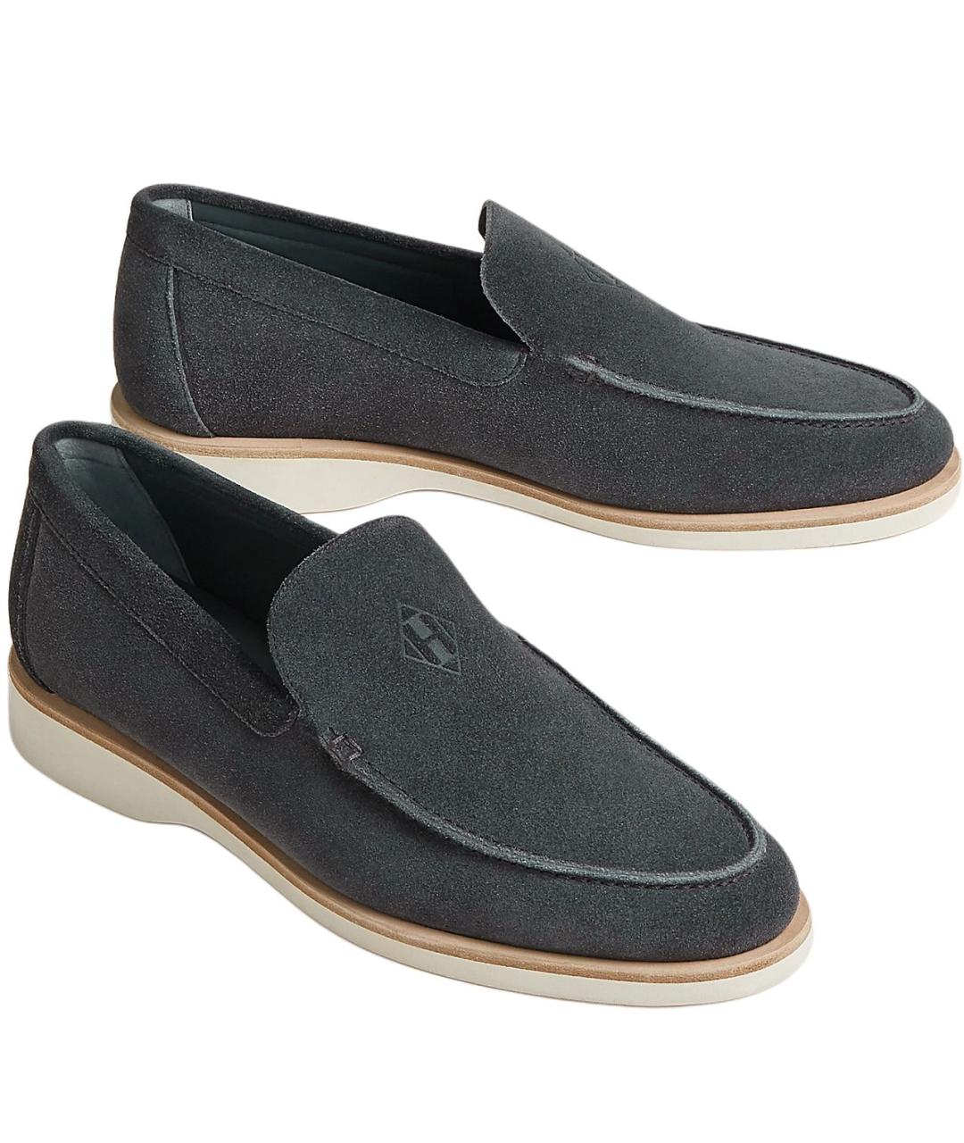 HERMES Серые замшевые лоферы, фото 3