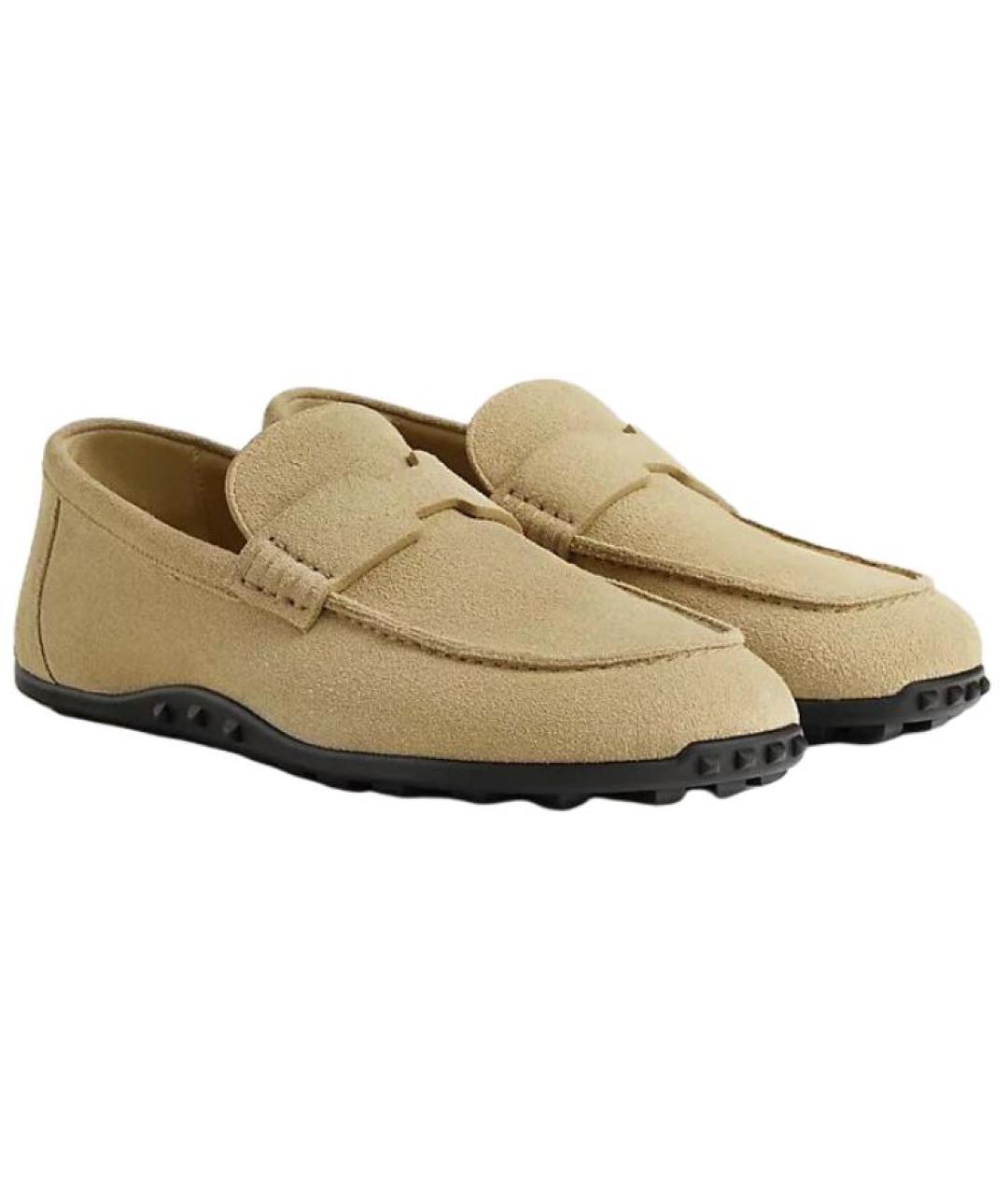 HERMES Бежевые бархатные кроссовки, фото 3