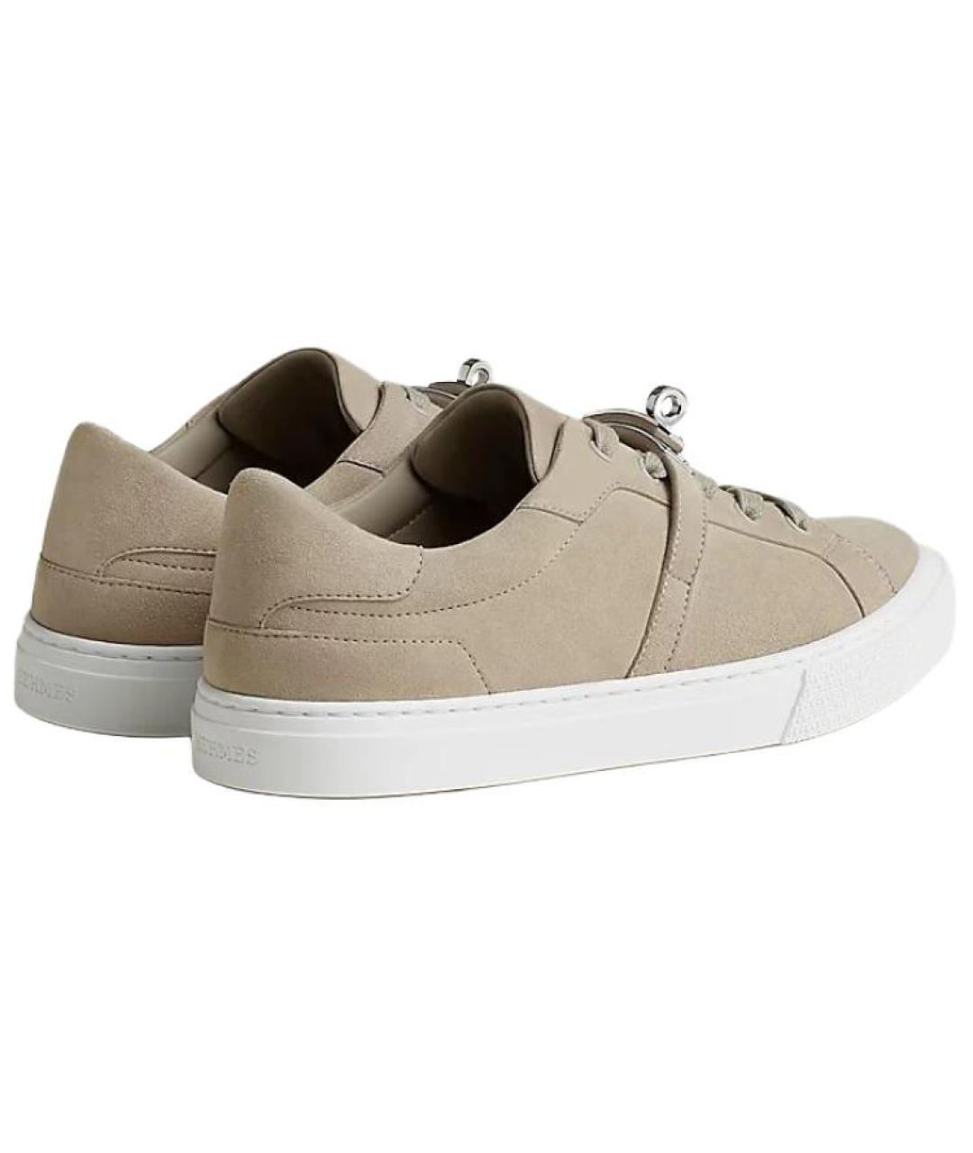 HERMES Бежевые замшевые кроссовки, фото 4