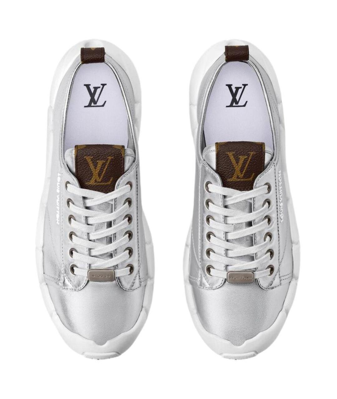 LOUIS VUITTON Серебряные кожаные кроссовки, фото 4