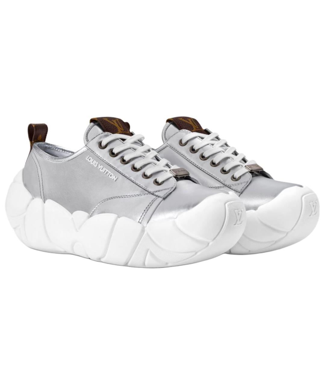 LOUIS VUITTON Серебряные кожаные кроссовки, фото 3