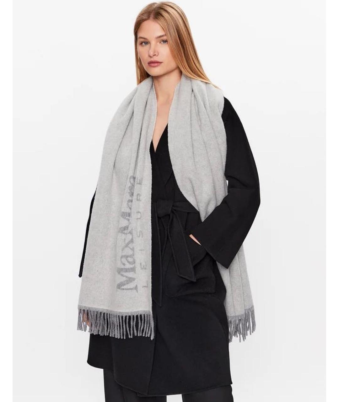 MAX MARA Серый шерстяной шарф, фото 6