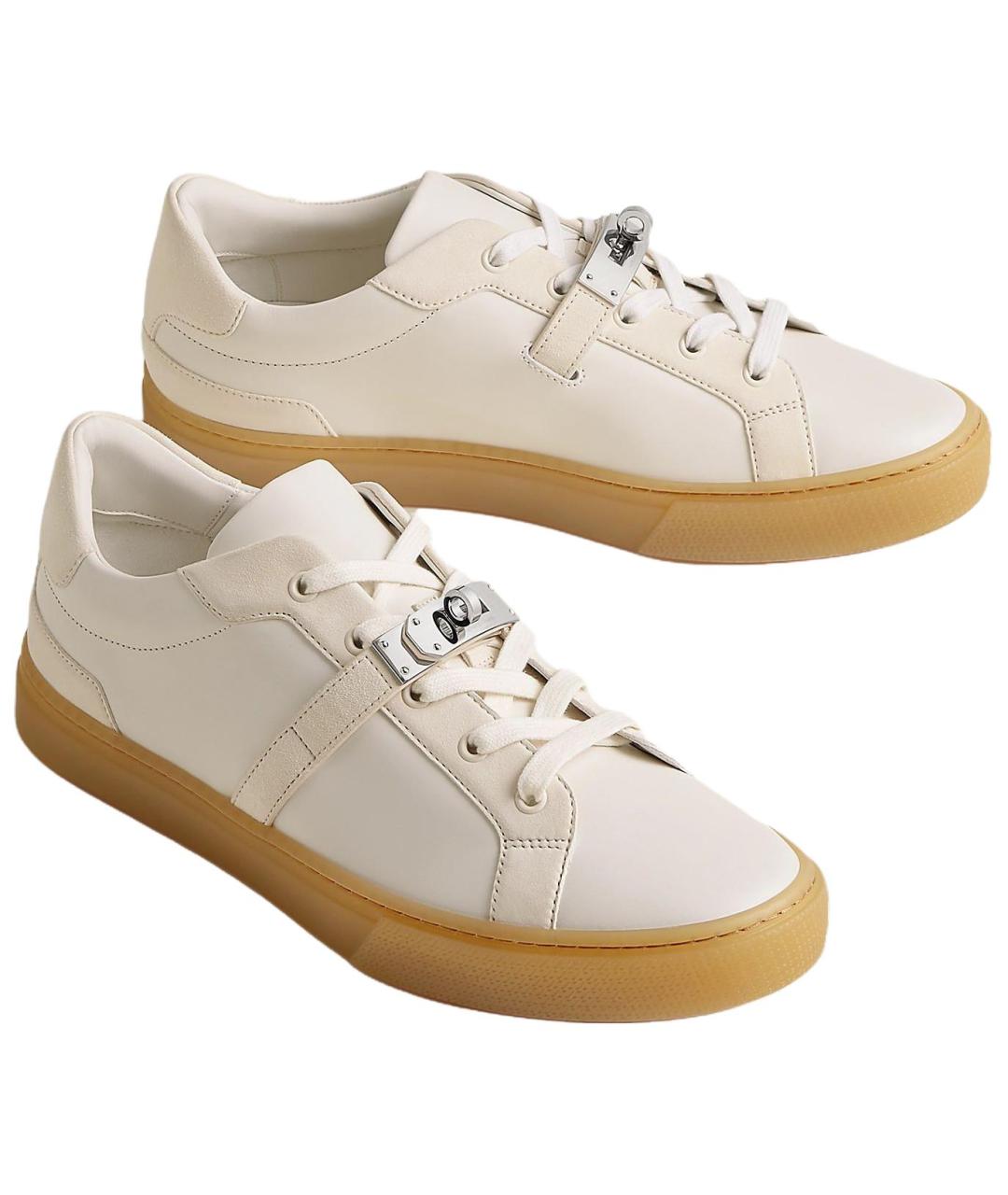 HERMES Бежевые кожаные низкие кроссовки / кеды, фото 3