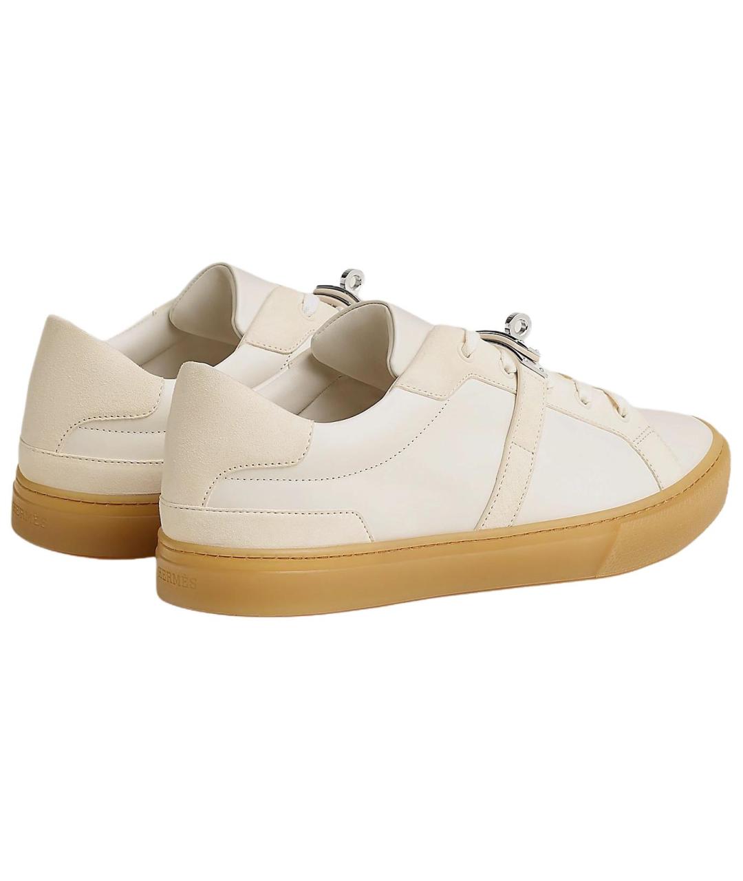 HERMES Бежевые кожаные низкие кроссовки / кеды, фото 4