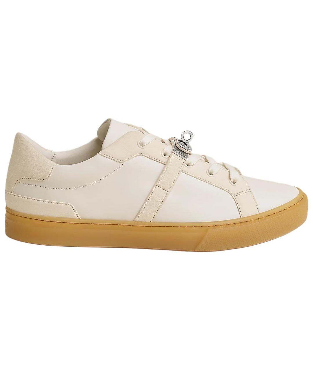 HERMES Бежевые кожаные низкие кроссовки / кеды, фото 1