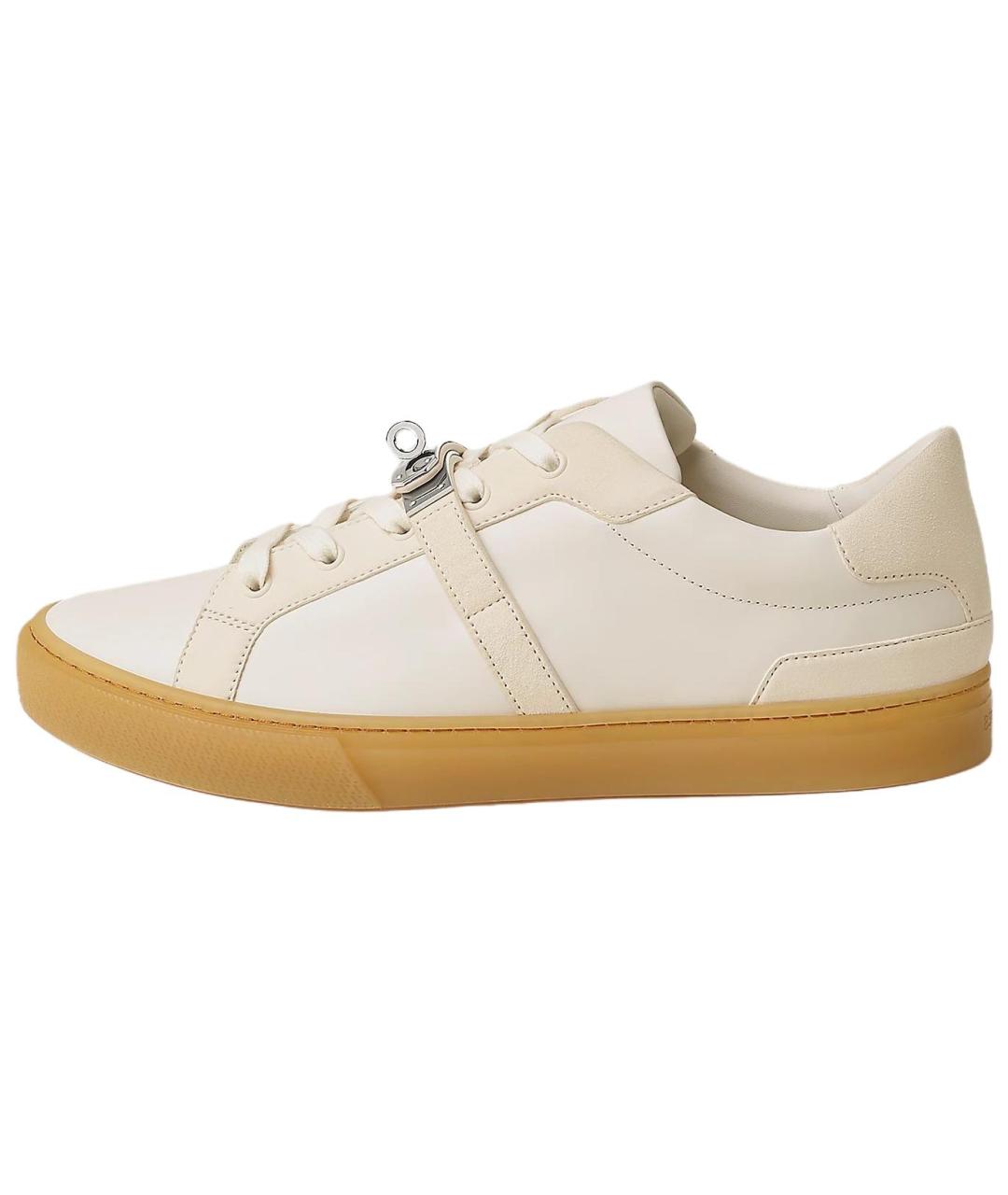 HERMES Бежевые кожаные низкие кроссовки / кеды, фото 2