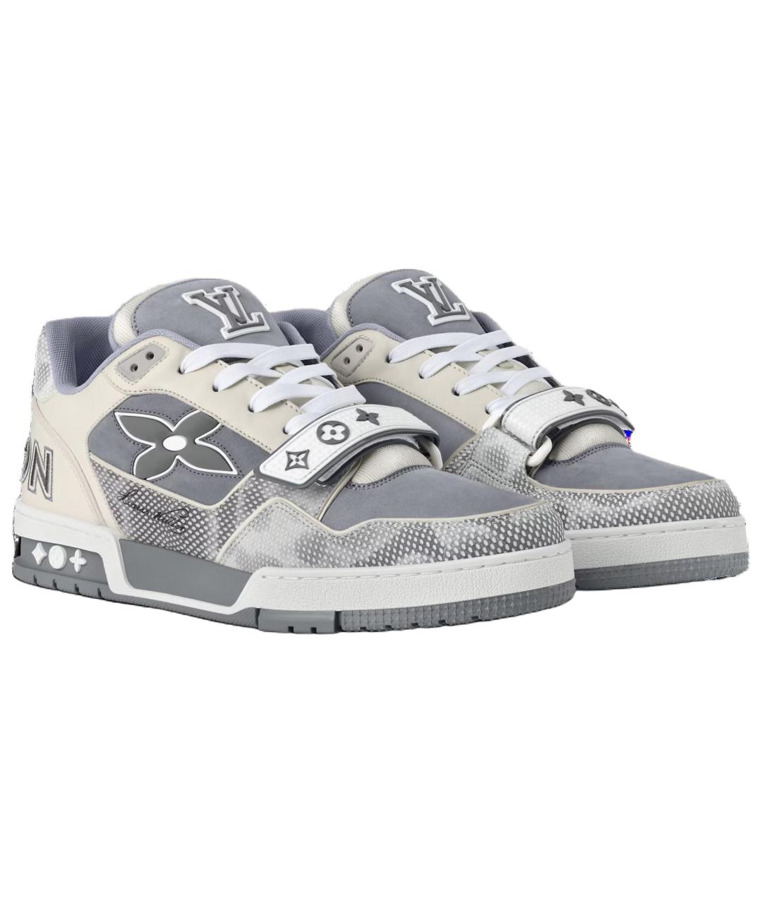 LOUIS VUITTON Серые кожаные низкие кроссовки / кеды, фото 3