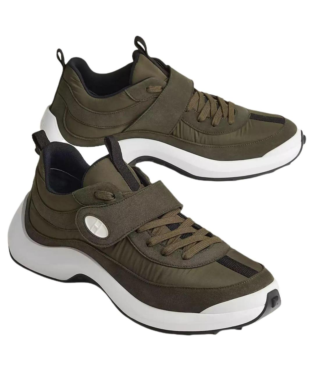 HERMES Зеленые текстильные низкие кроссовки / кеды, фото 3