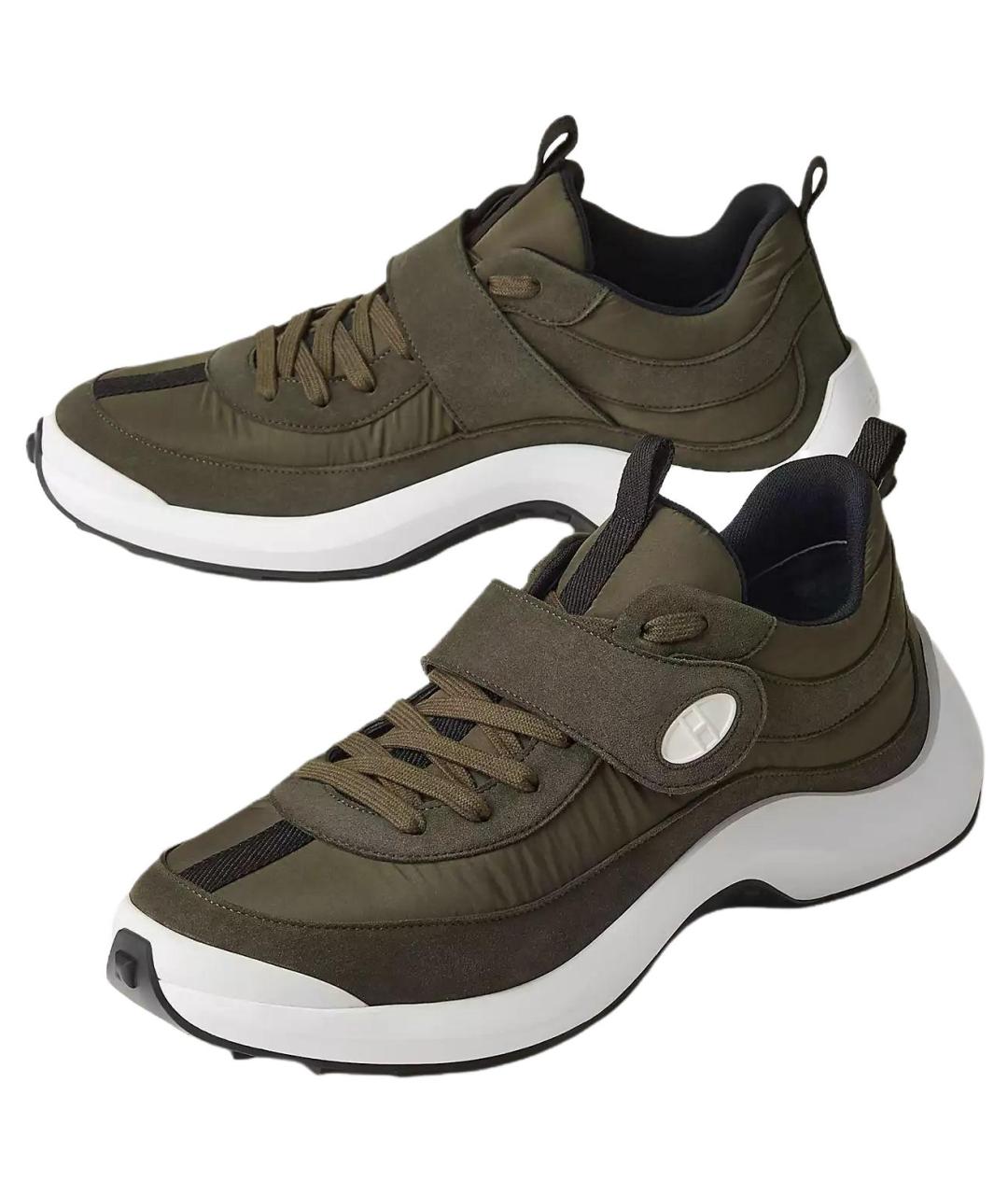 HERMES Зеленые текстильные низкие кроссовки / кеды, фото 2