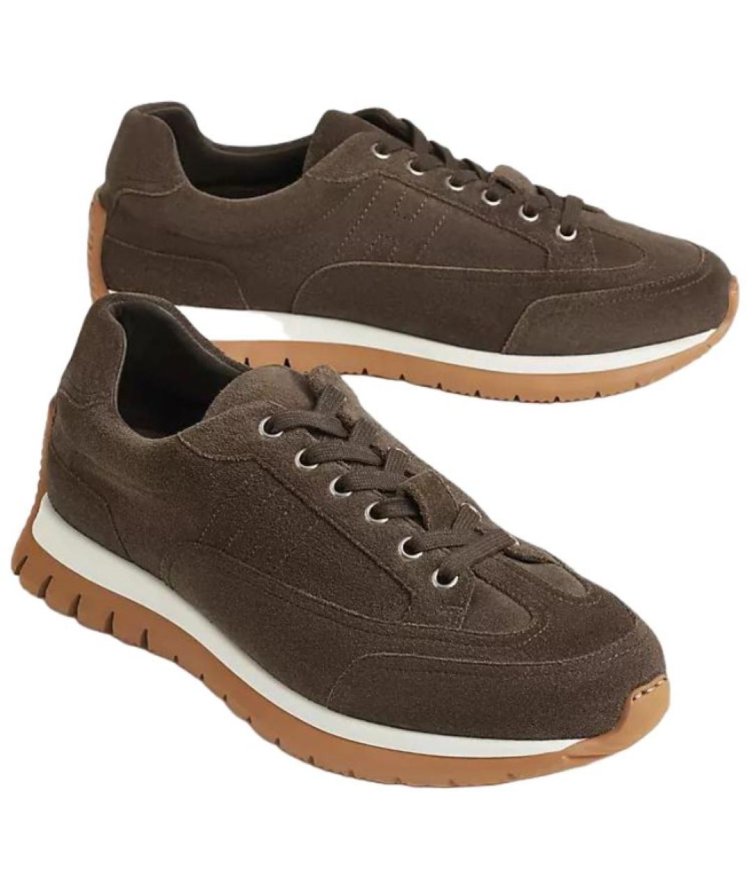 HERMES Коричневые замшевые низкие кроссовки / кеды, фото 3