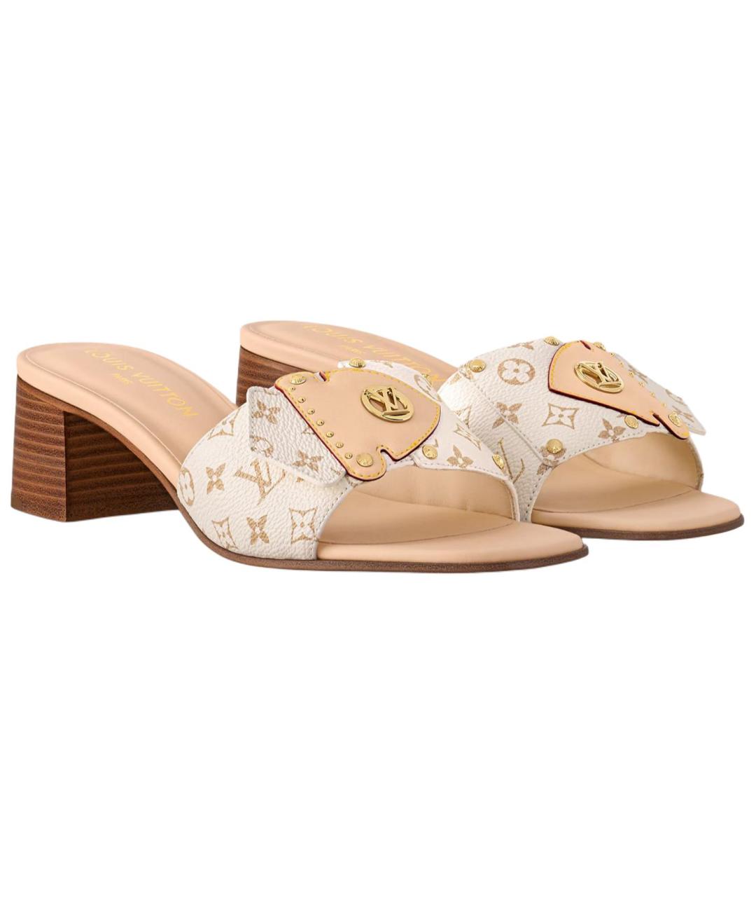 LOUIS VUITTON Бежевые кожаные сандалии, фото 3