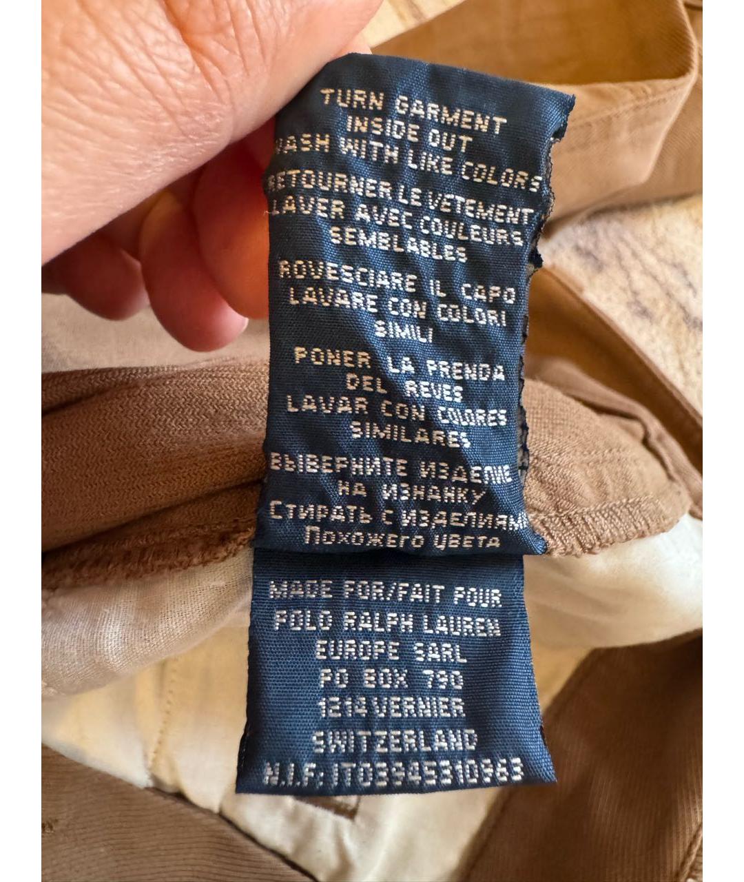 RALPH LAUREN Коричневые хлопко-эластановые брюки узкие, фото 6