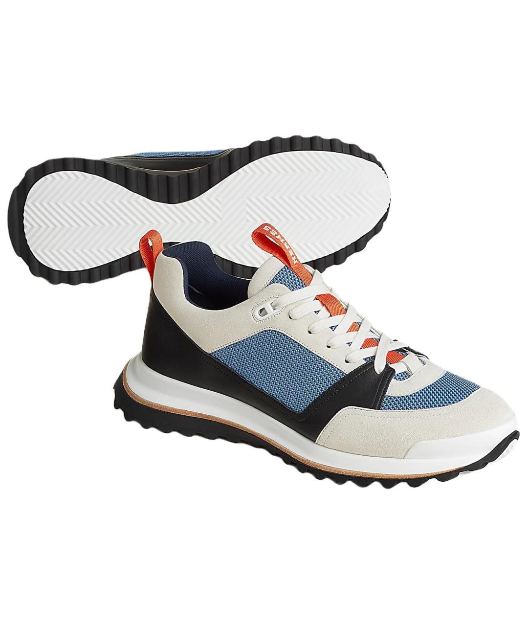 HERMES Голубые текстильные низкие кроссовки / кеды, фото 4