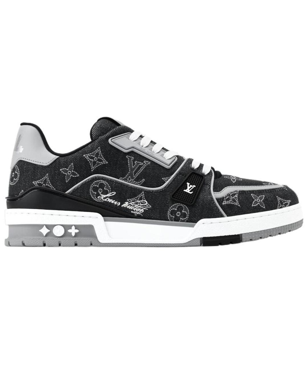 LOUIS VUITTON Антрацитовые текстильные низкие кроссовки / кеды, фото 1