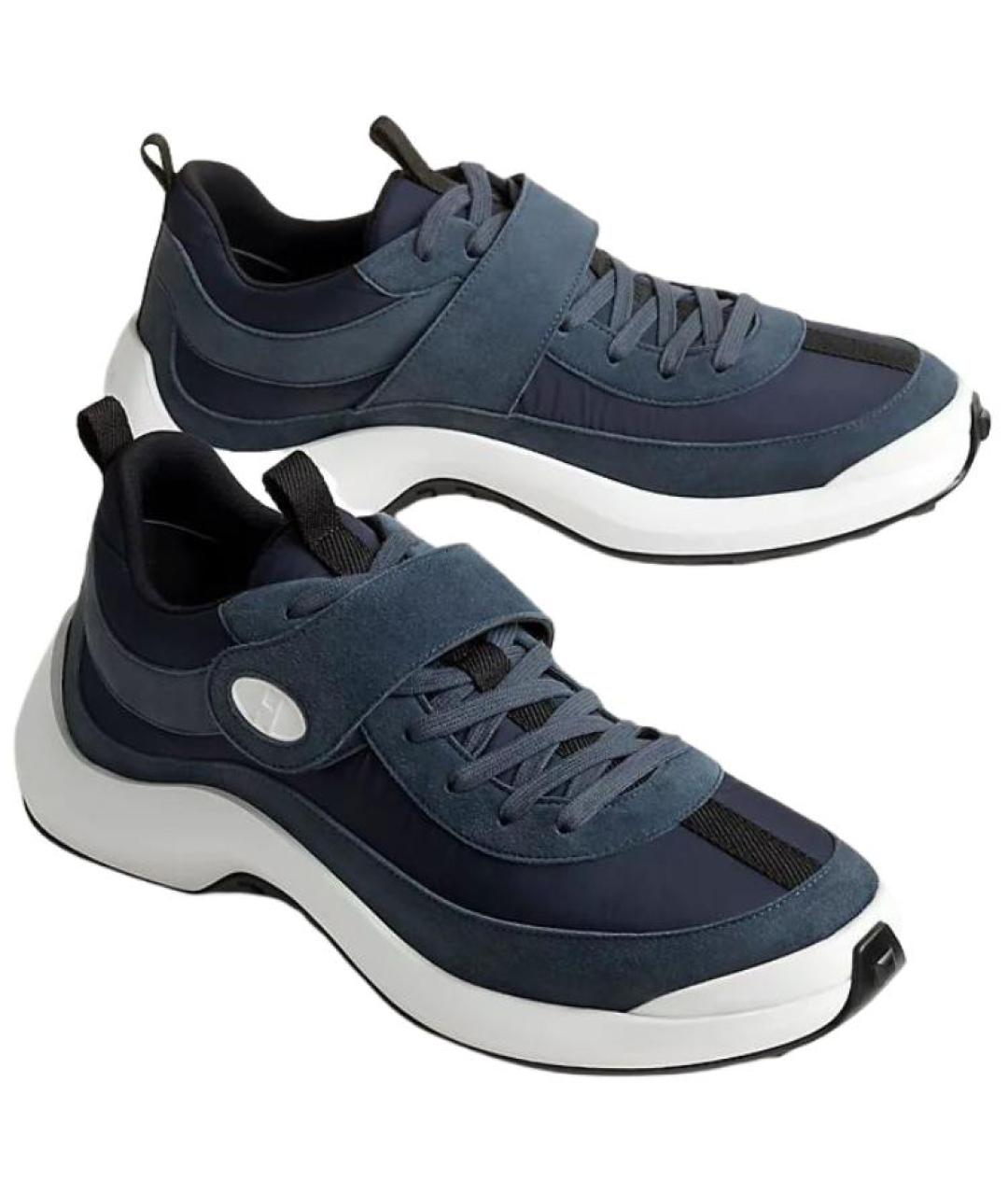 HERMES Синие текстильные низкие кроссовки / кеды, фото 2