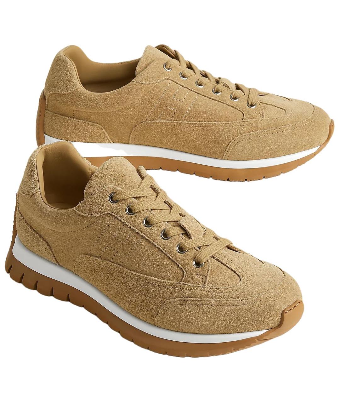 HERMES Бежевые замшевые низкие кроссовки / кеды, фото 3