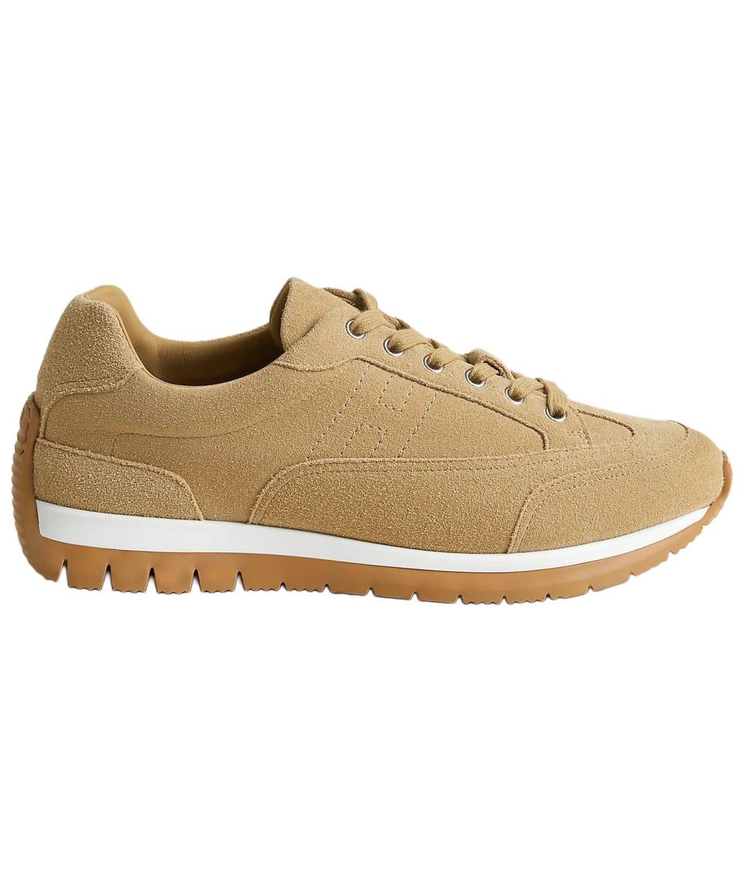 HERMES Бежевые замшевые низкие кроссовки / кеды, фото 1
