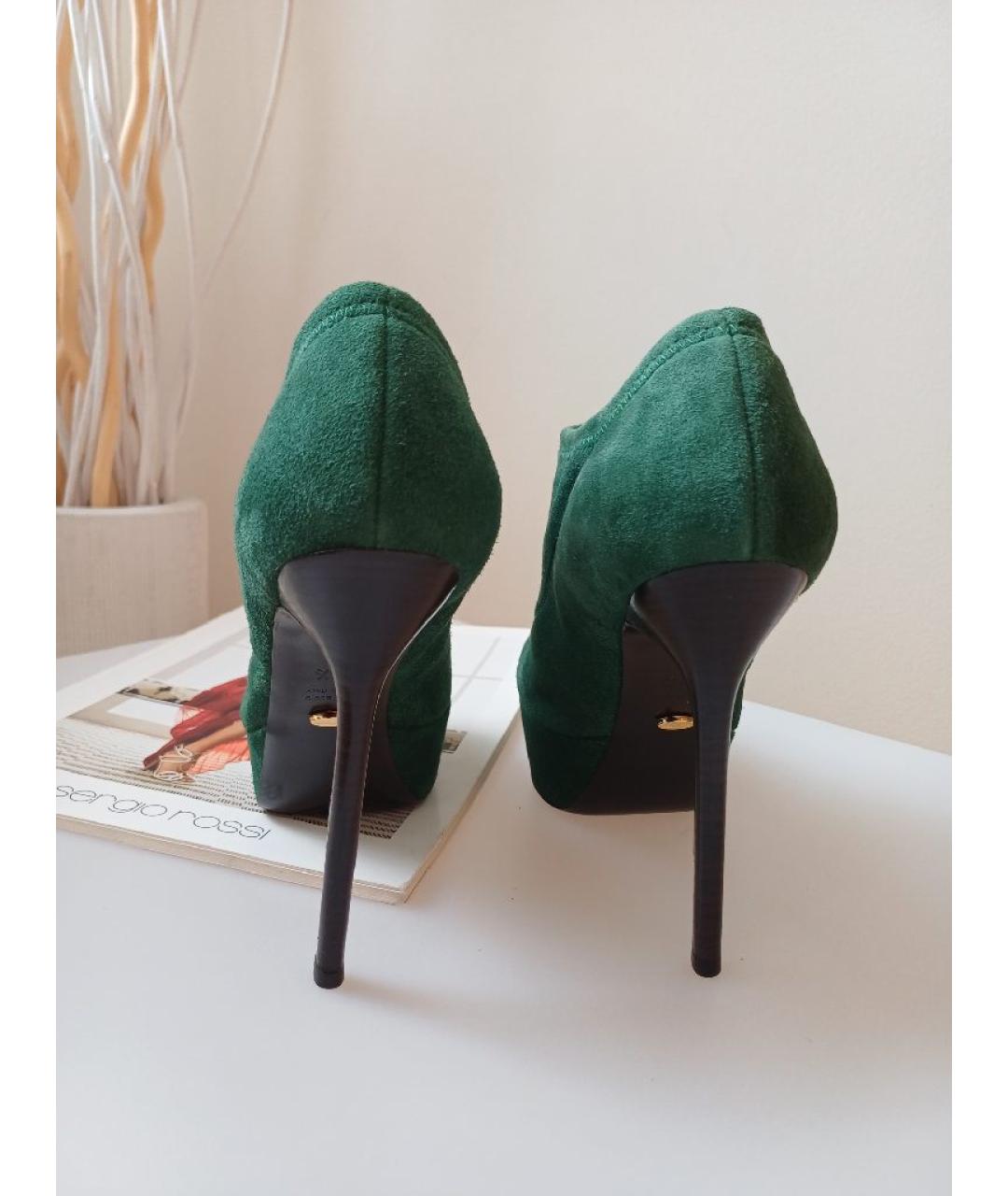 SERGIO ROSSI Зеленые замшевые ботильоны, фото 7