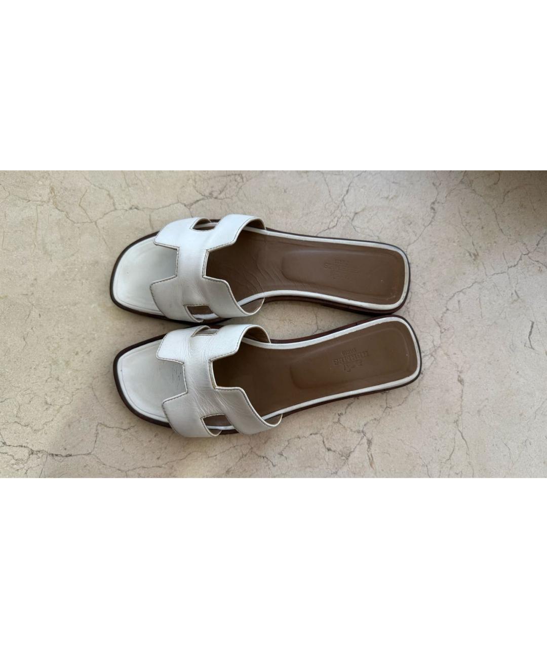 HERMES Белые кожаные сандалии, фото 7