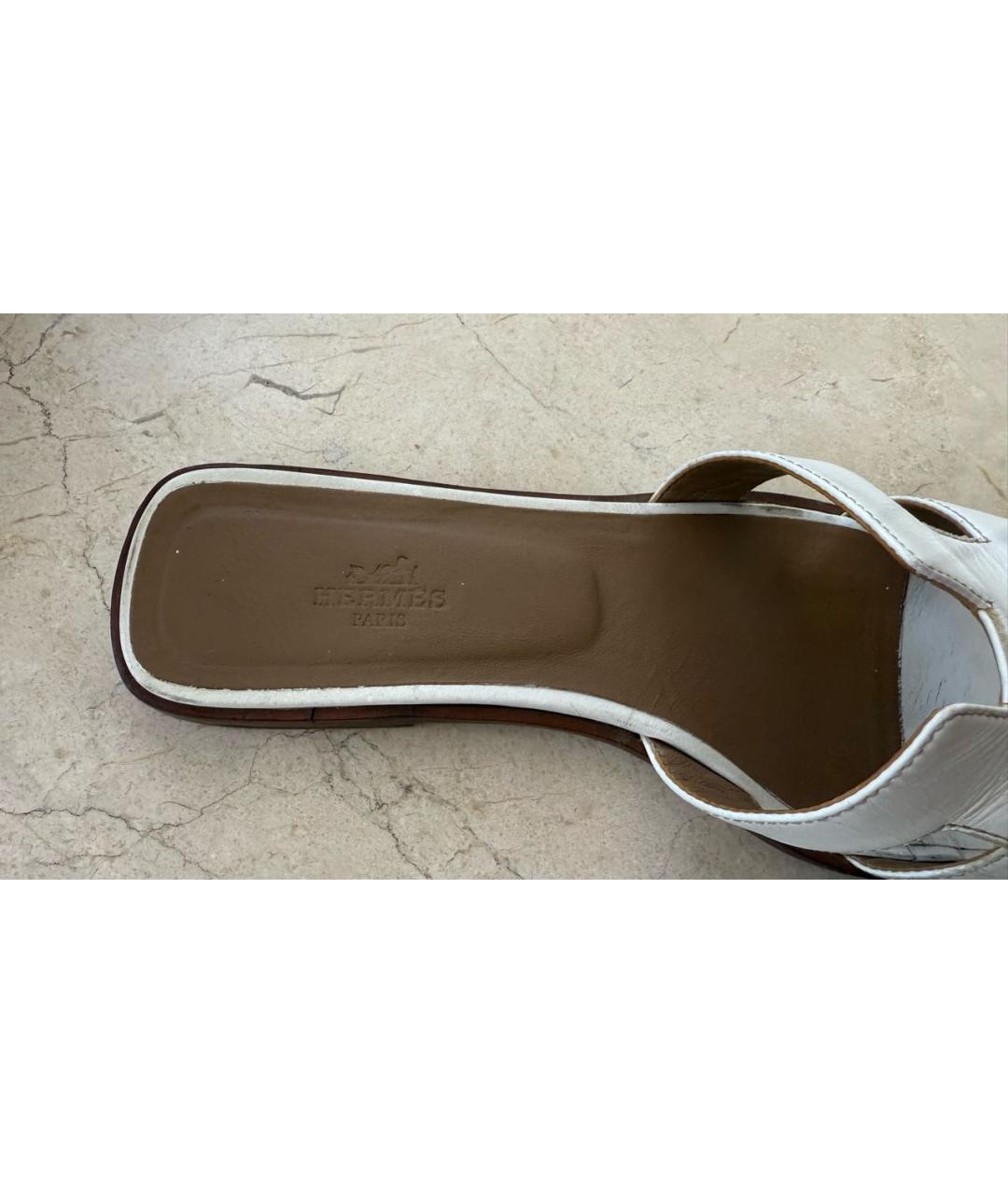 HERMES Белые кожаные сандалии, фото 6