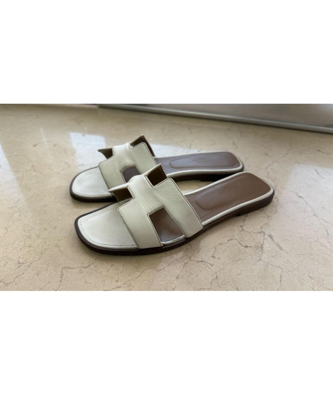 HERMES Белые кожаные сандалии, фото 2