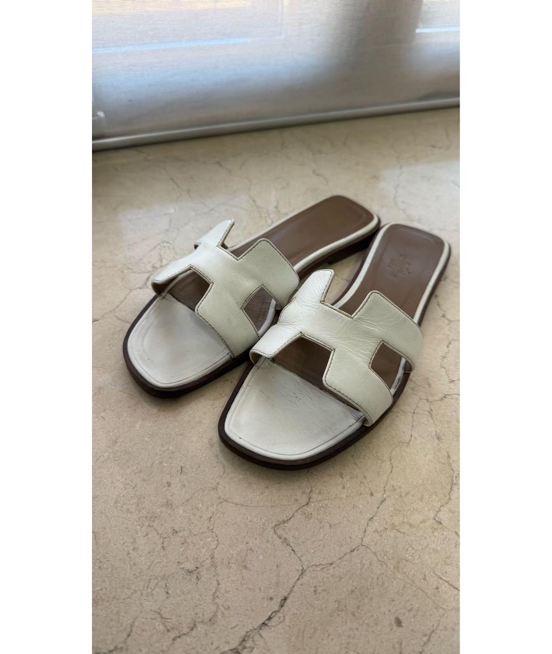 HERMES Белые кожаные сандалии, фото 3